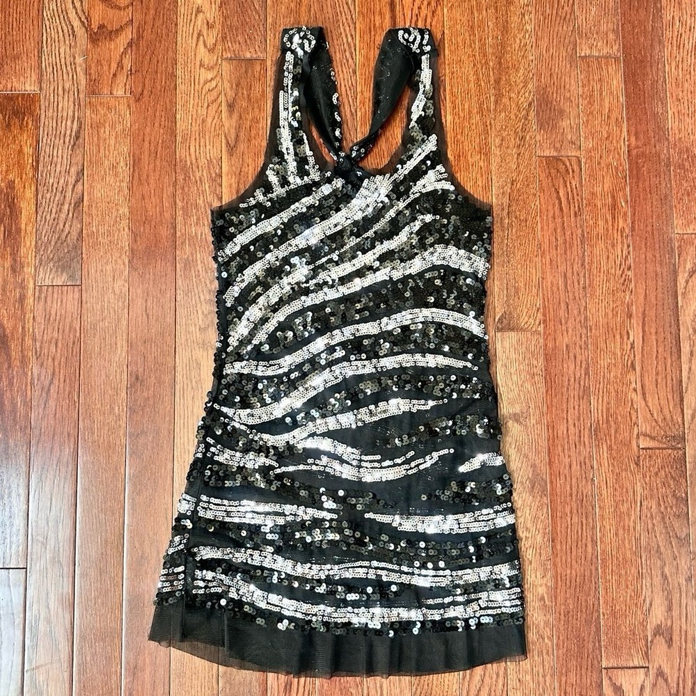 Vintage Love Culture Black Silver Sheet Fully Sequin Tank Mini Dress Medium
